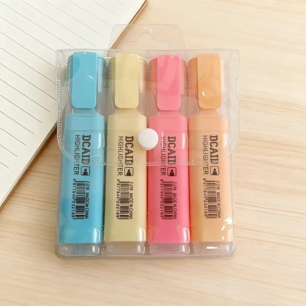 218-4 Macaroon Color Fluorescent Pen - Bagged 4 Pieces