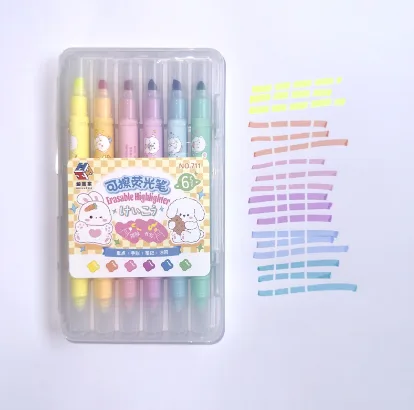 711-6 Erasable Fluorescent Pen 6 Colors - Display Boxed