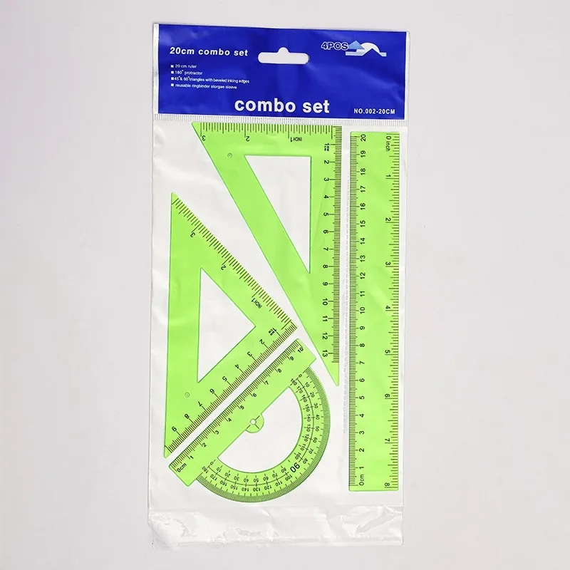 Fluorescent 30CM Hard Ruler (Semicircular Measuring Compass) 4-piece Set Thick