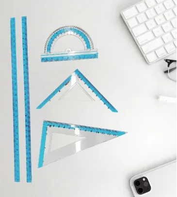 Blue White 30CM Hard Ruler (Semicircular Measuring Compass) 4-piece Set