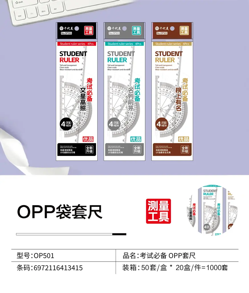 OP501 Hard Case Ruler 20CM - OPP Bag Essential for Exams