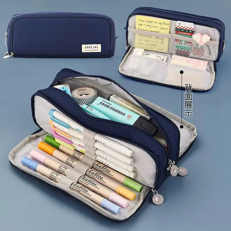 1620-5 Double Window Pen Bag - Navy Blue