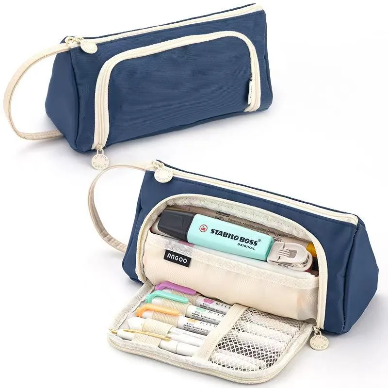 1651-4 Diagonal Triangle Pen Bag - Navy Blue