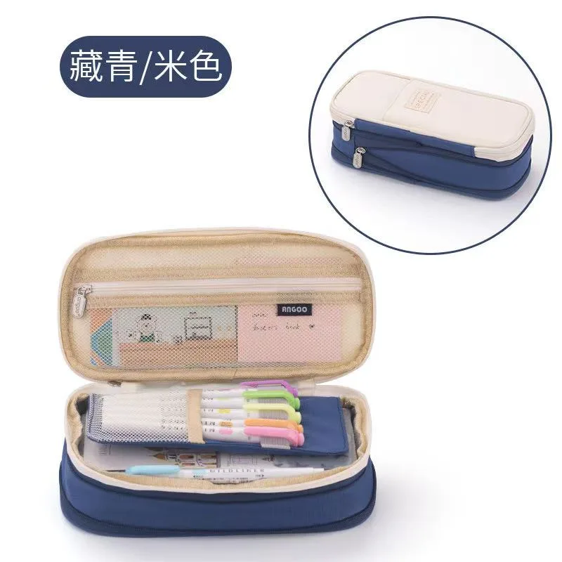 1801-1 Canvas Stretchable Pen Bag - Navy Blue