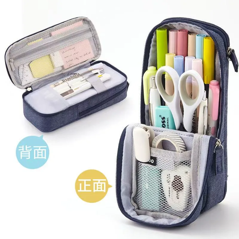 1820-4 Magnetic Closure Small Schoolbag Pen Bag - Navy Blue