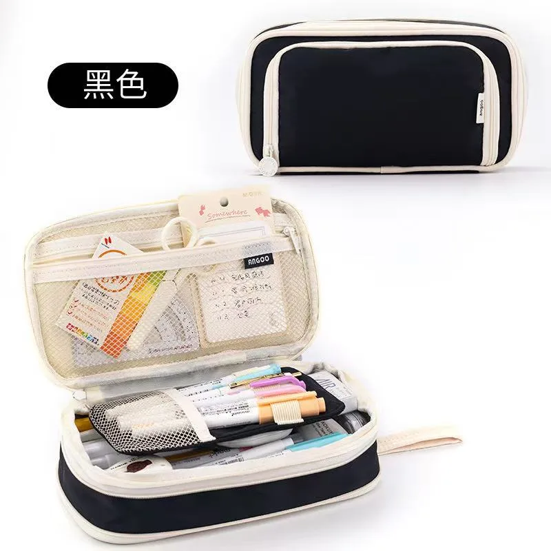 1912-3 Large Double Window Pen Bag - Black