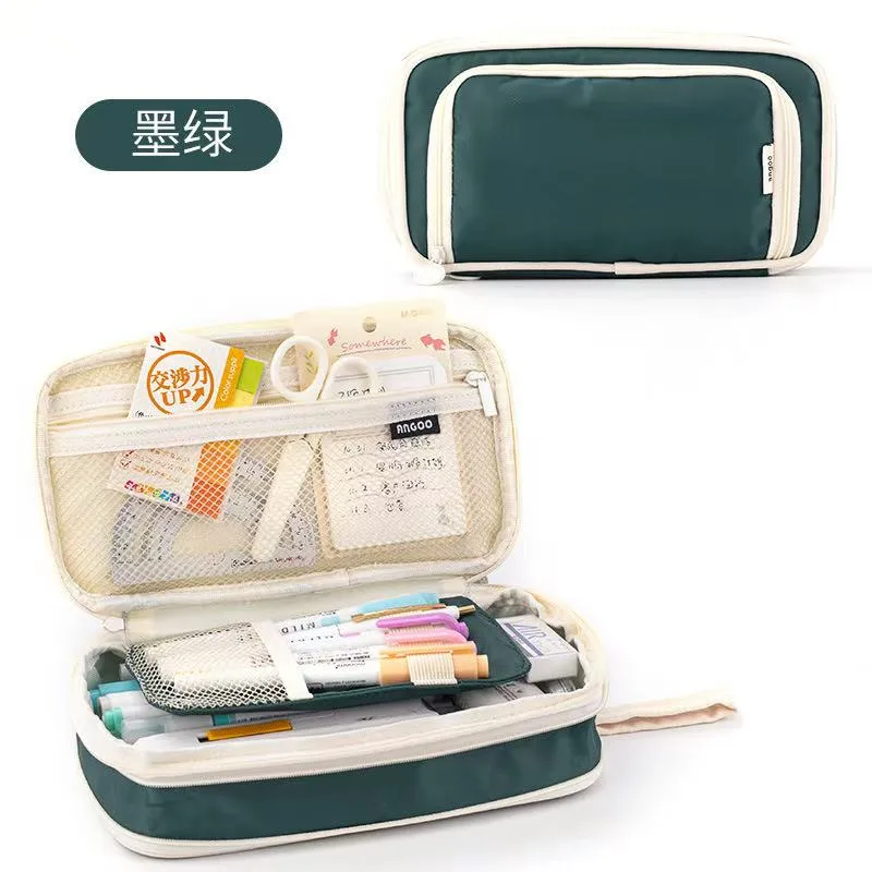 1912-4 Large Double Window Pen Bag - Dark Green