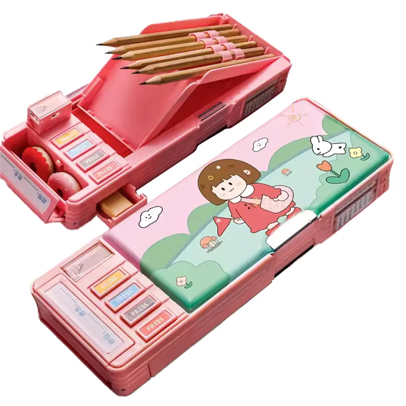 H-8557-4 Double Sided Pink Cute Girl Stationery Box