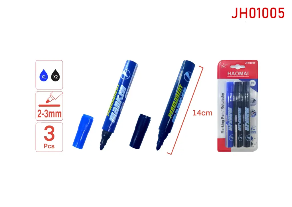 JH01005 3 Marker Pens, 2 Black, 1 Blue