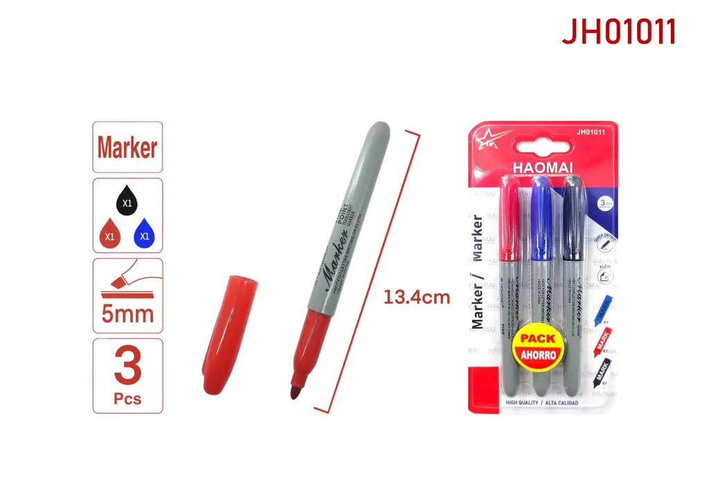 JH01011 3 Marker Pens, Black, Blue, Red