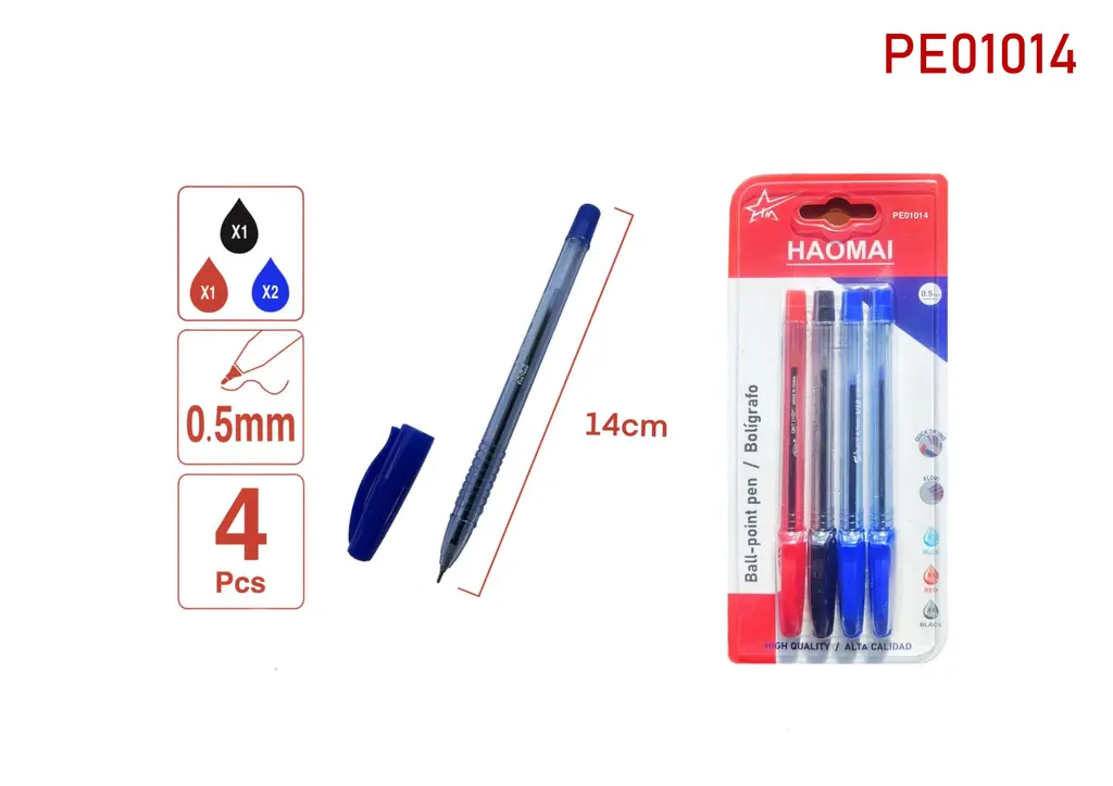 PE01014 2 Blue, 1 Black, 1 Red Ballpoint Pen