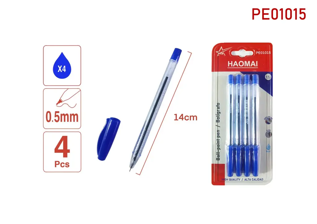PE01015 4 Blue Ballpoint Pens