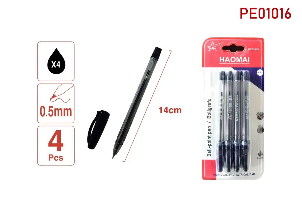 PE01016 4 Black Ballpoint Pens
