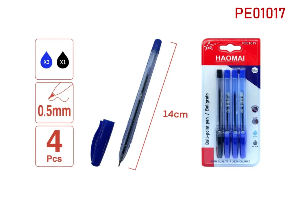 PE01017 3 Blue, 1 Black Ballpoint Pen