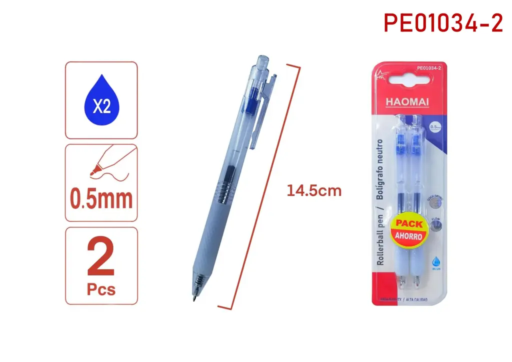 PE01034-2 Two Neutral Pens, Blue + Blue