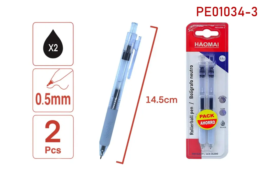 PE01034-3 Two Neutral Pens, Black + Black