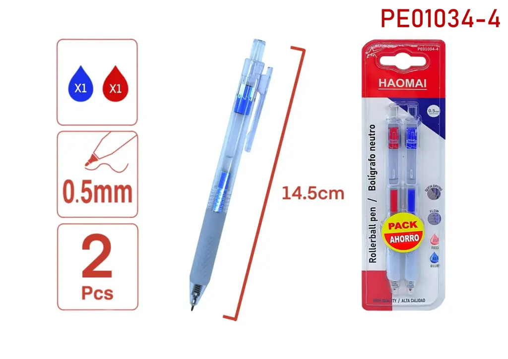 PE01034-4 Two Neutral Pens, Blue + Red