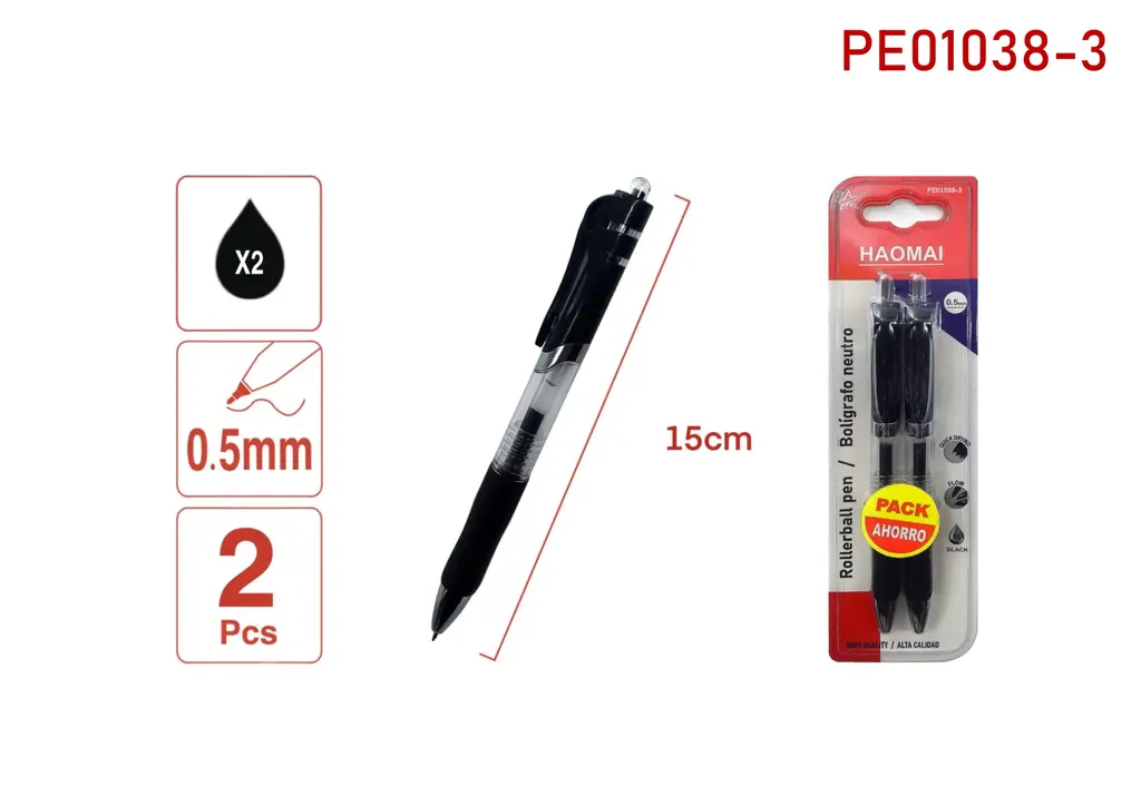 PE01038-3 Black-Black Two Neutral Pens