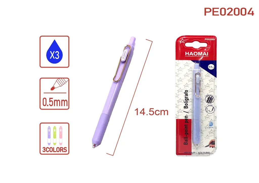 PE02004 Three-color single metal hook blue-core neutral pen