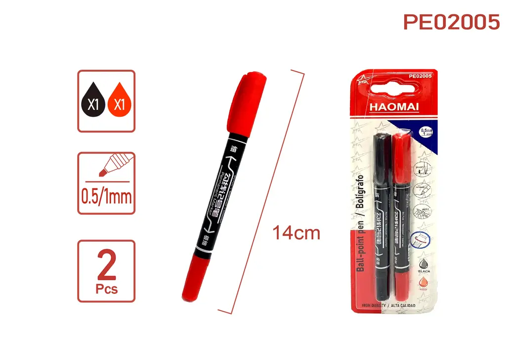 PE02005 Black-red outline marker pen