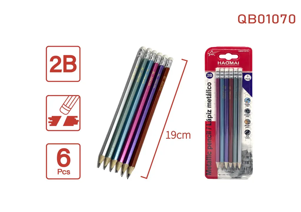 QB01070 Six metal pencils 2B