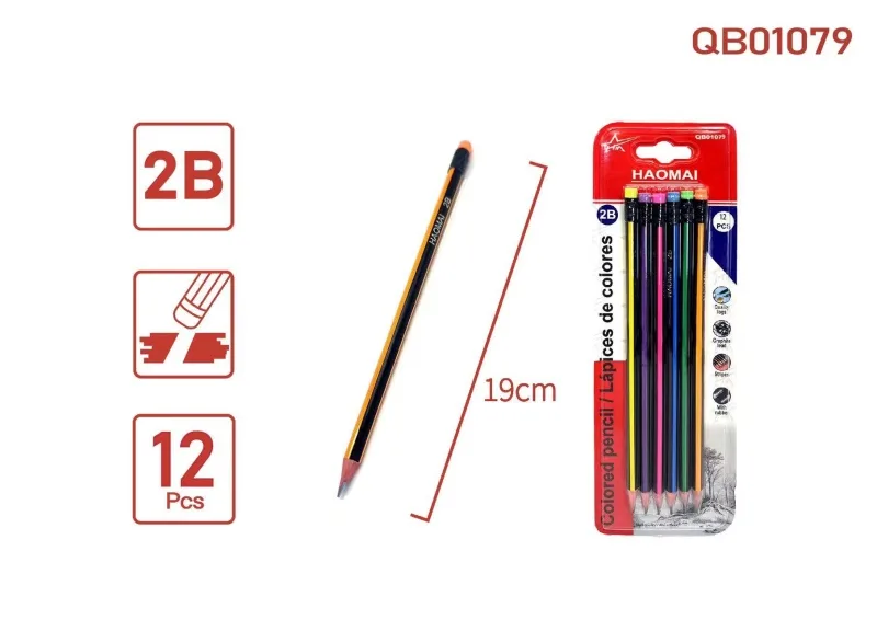 QB01079 Striped 2B Pencils 12 pieces
