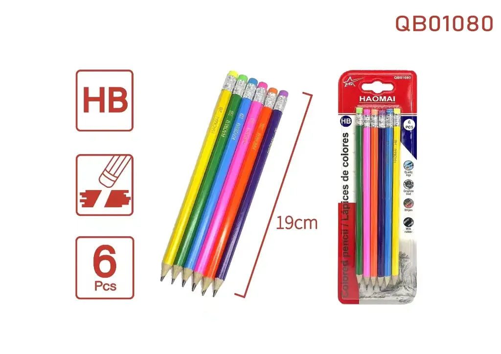 QB01080 Six pieces of colored pencils HB