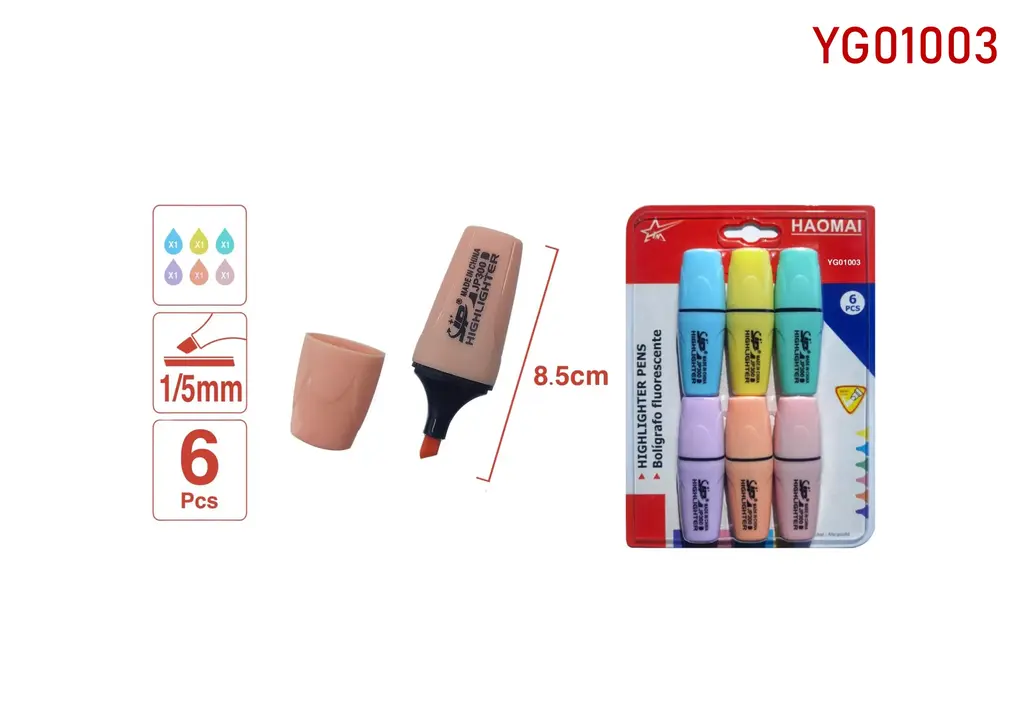 YG01003 6 pieces of fluorescent pens - short