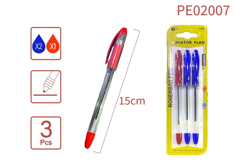 PE02007 2 blue 1 red ballpoint pens