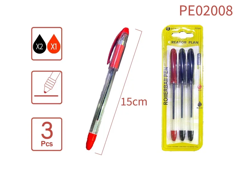 PE02008 2 black 1 red ballpoint pens