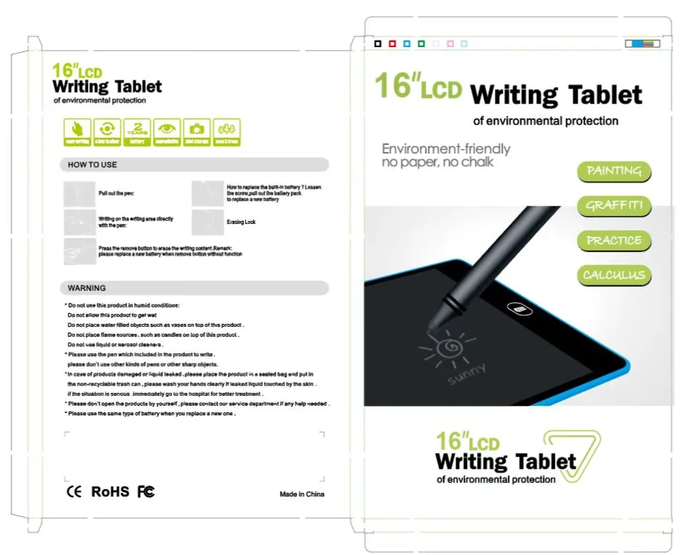 HX1600 LCD drawing board 16-inch straight-edge LCD writing tablet with colored handwriting