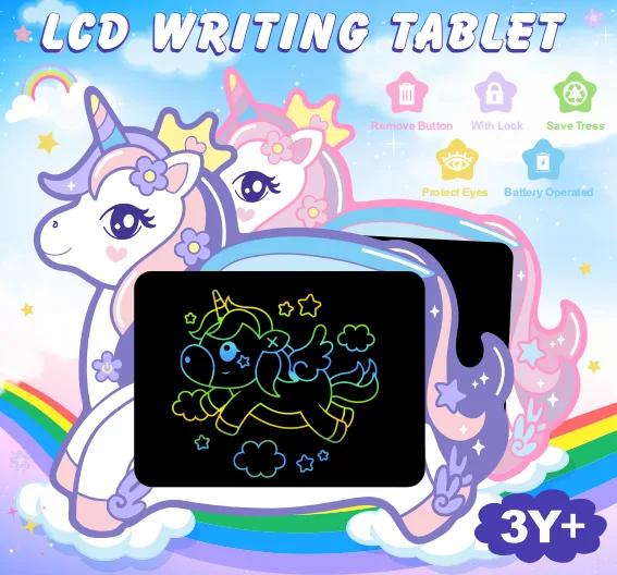 Cartoon unicorn horse LCD color writing tablet