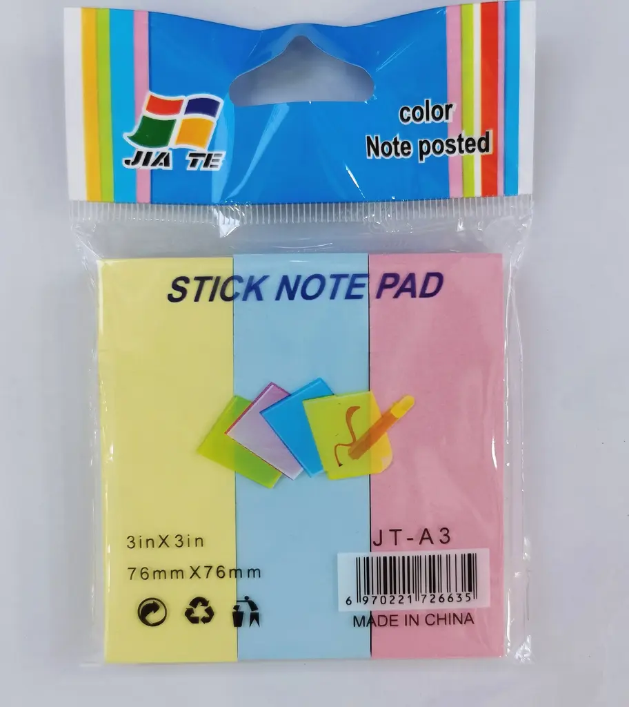 JT-A3 Single-Sided All-Color Post-it Note (3 Sheets), 100 Sheets