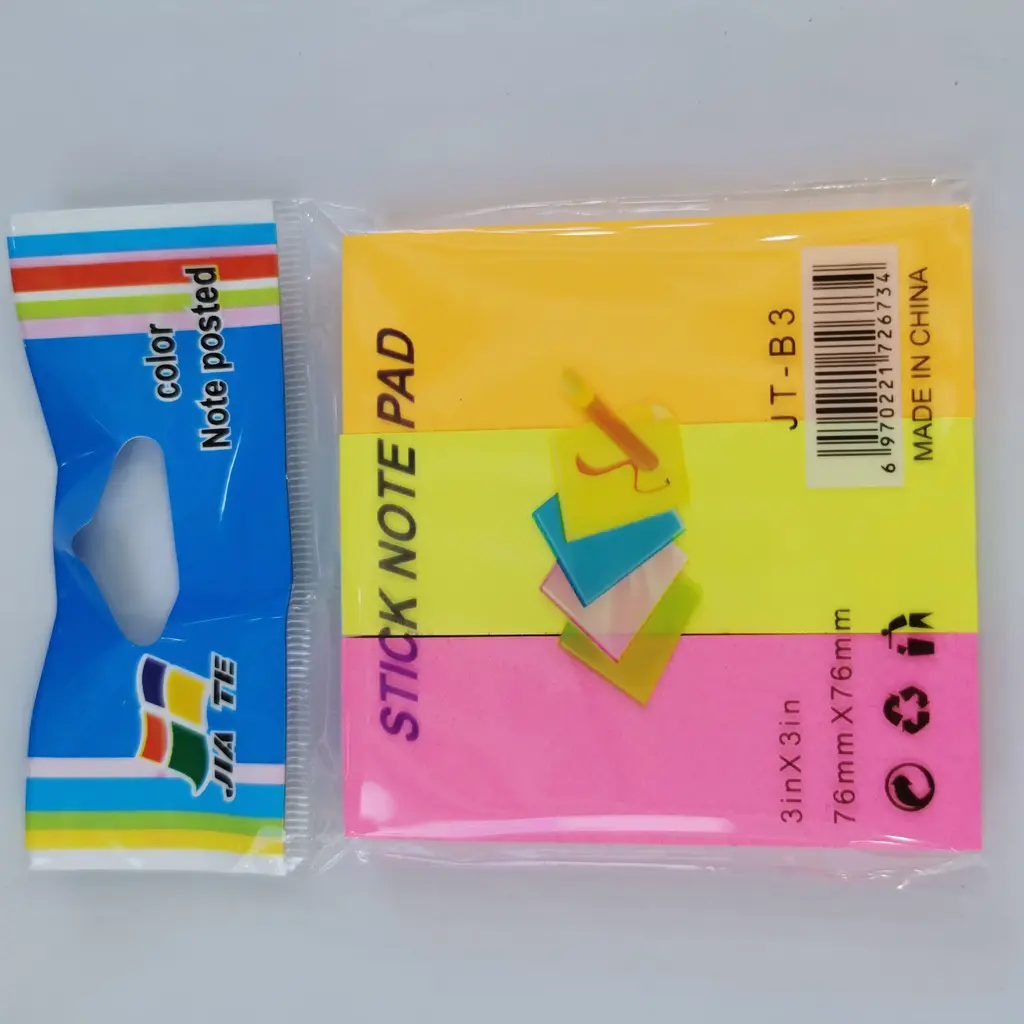 JT-B3 Single-Sided Fluorescent Post-it Note (3 Sheets), 100 Sheets