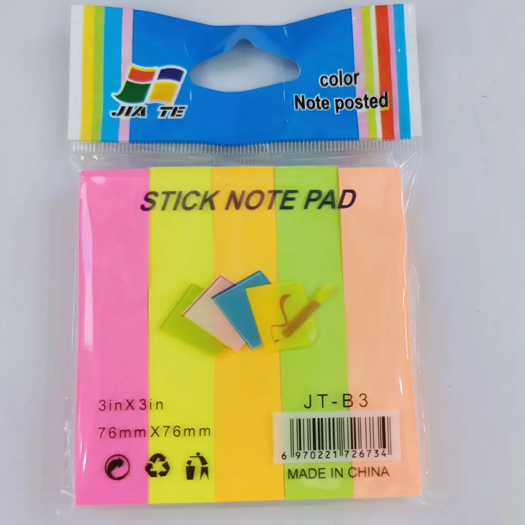 JT-B3 Single-Sided Fluorescent Post-it Note (5 Sheets), 100 Sheets