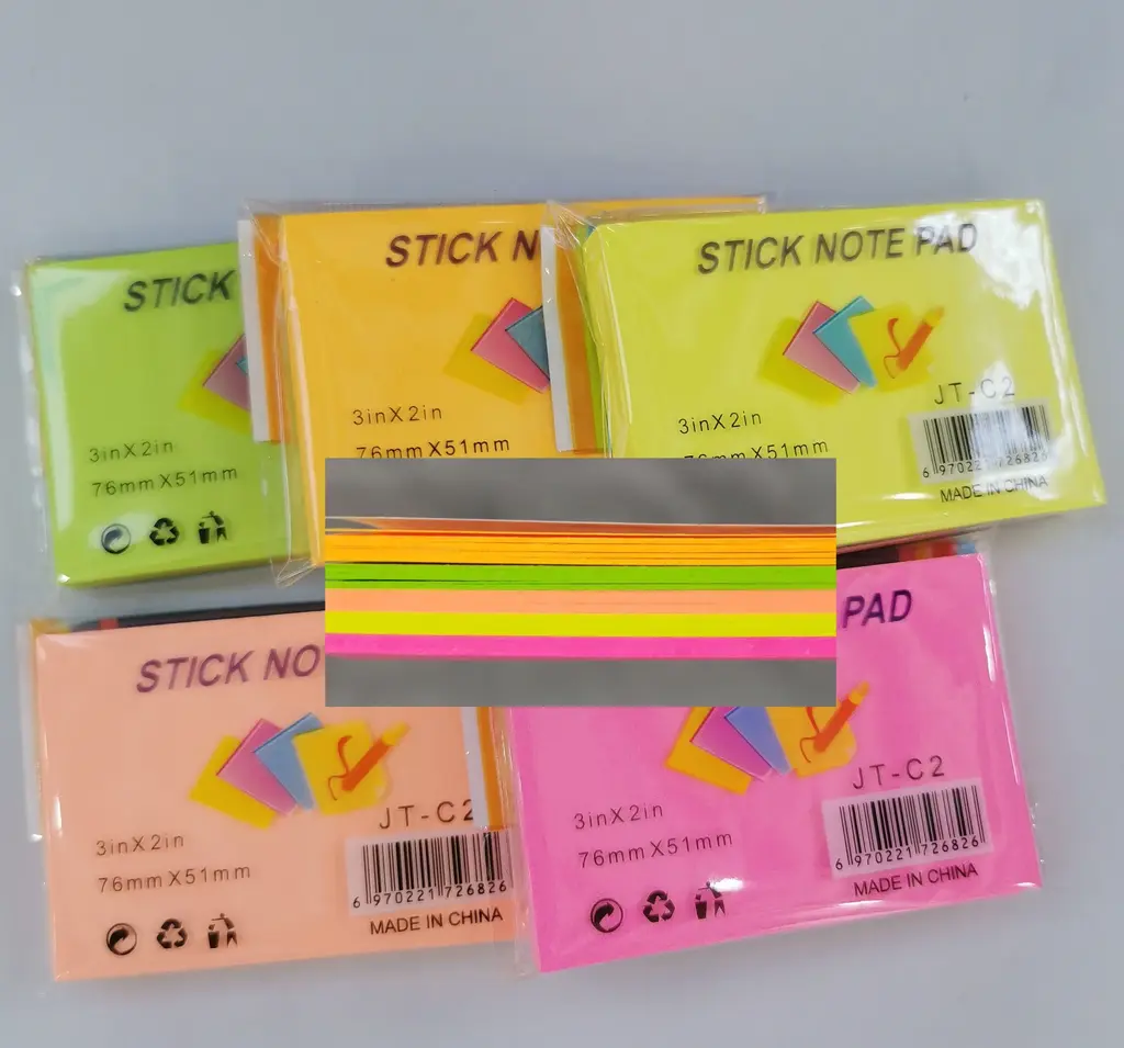 JT-C2 Fluorescent 3*2 Multi-Color Post-it Notes, 100 Sheets