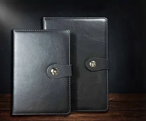 3318 black/brown mixed leather surface hidden button notebook B5