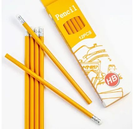 HB pencils with plastic tips and leather caps 12 pieces (English version)