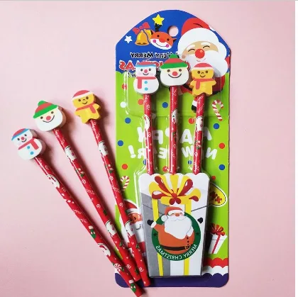1036 Christmas Series HB Pencils 3 pieces + eraser 3 pieces in card packaging