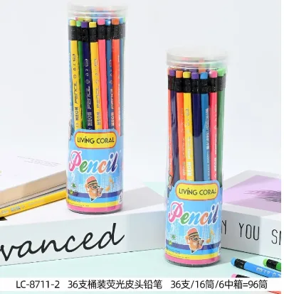 LC8711-2 Bucket of Fluorescent Shell Cover Pencils 36 pieces