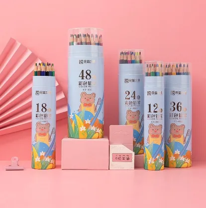 18-color plastic rod colored pencil buckets, cartoon style