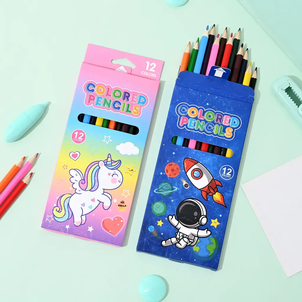 LC1712 Poplar wood colored pencil case, 12 colors