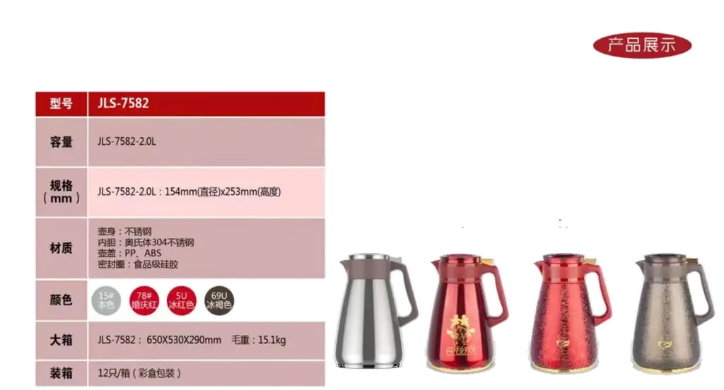 304 Stainless Steel Vacuum Jug 2.0L - JLS-7582U-2.0L - Color Code 15