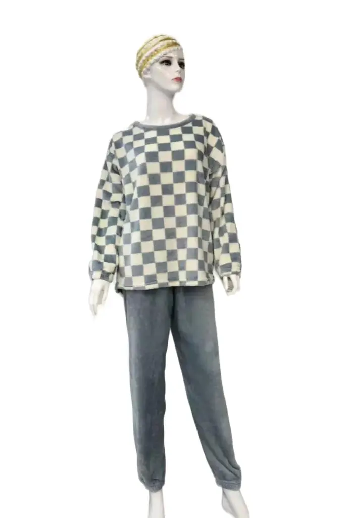 Blue White Plaid Two-Piece Loungewear Set - M5501