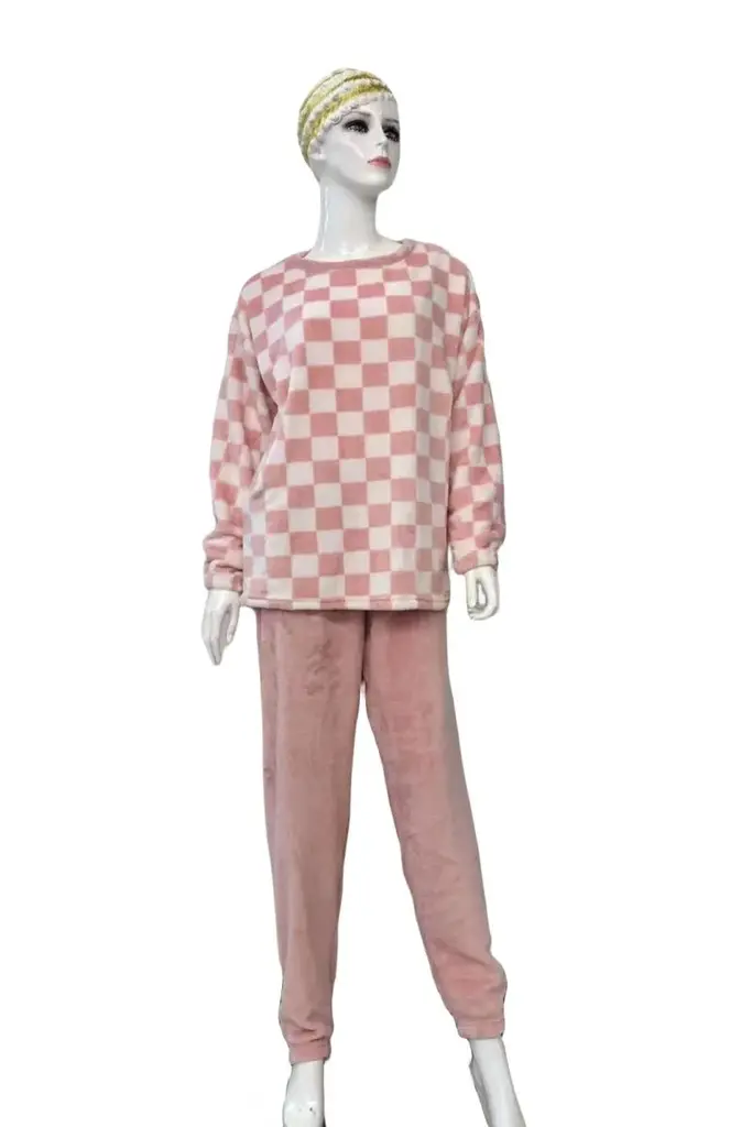 Pink White Plaid Two-Piece Loungewear Set - M5501