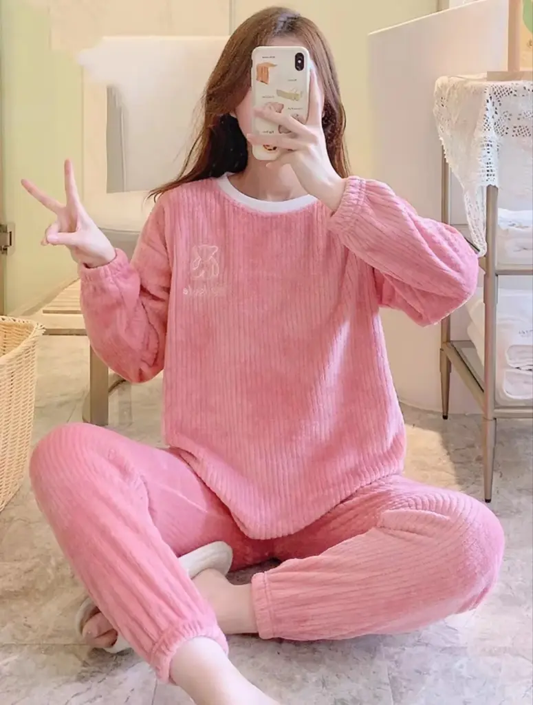 Pink Embroidered Bear Loungewear Set - M6611