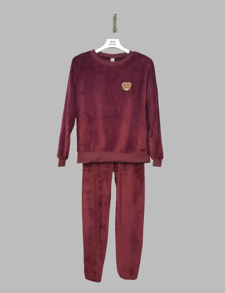 Burgundy小熊 Towel Embroidery Loungewear Set - M6360