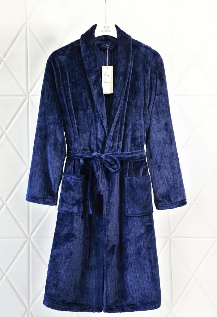 Dark BlueStriped 情侣 Bathrobe - M6688