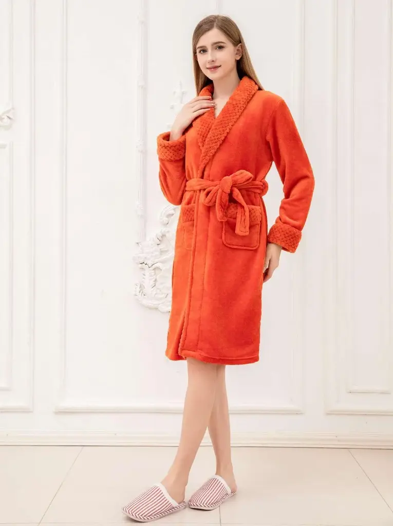 OrangeWaffle领 镶色 Bathrobe - M5699