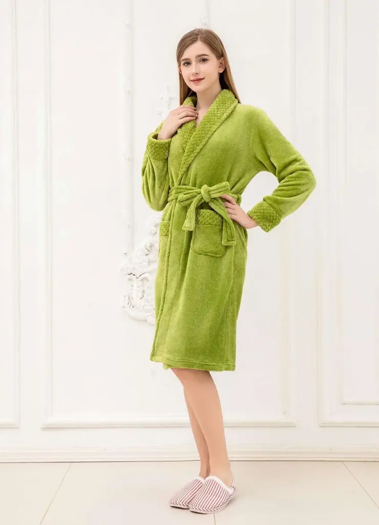 GreenWaffle领 镶色 Bathrobe - M5699